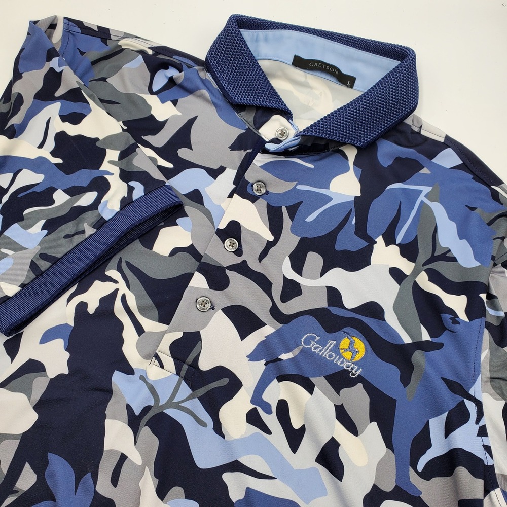 Greyson Men's L Camouflage Golf Polo Shirt Short Sleeve Embroidered Galloway